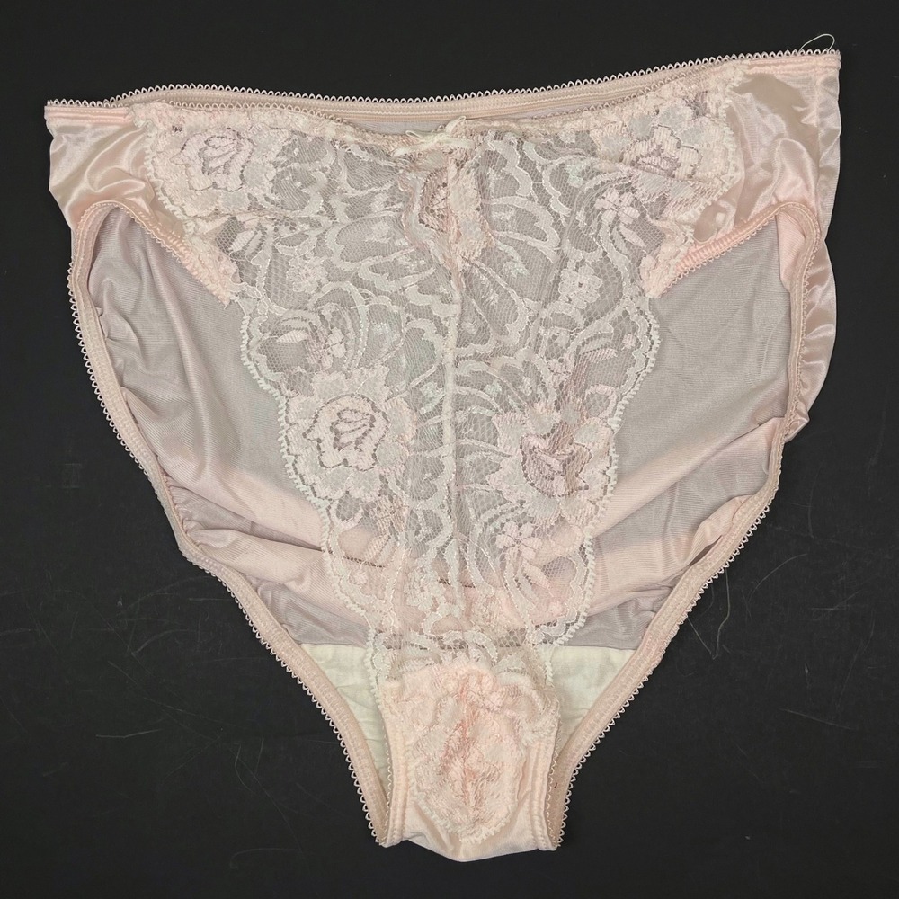 Delicates Floral Lace Hi Cut Briefs Women 6 Pink Vintage Satin Panties